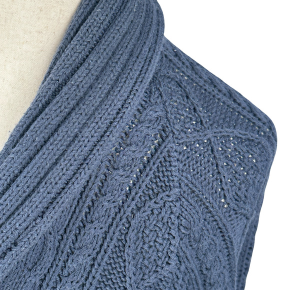 LL Bean Signature Fisherman Cardigan Shawl Collar Sweater Mens XL Navy Blue Long - Picture 3 of 10